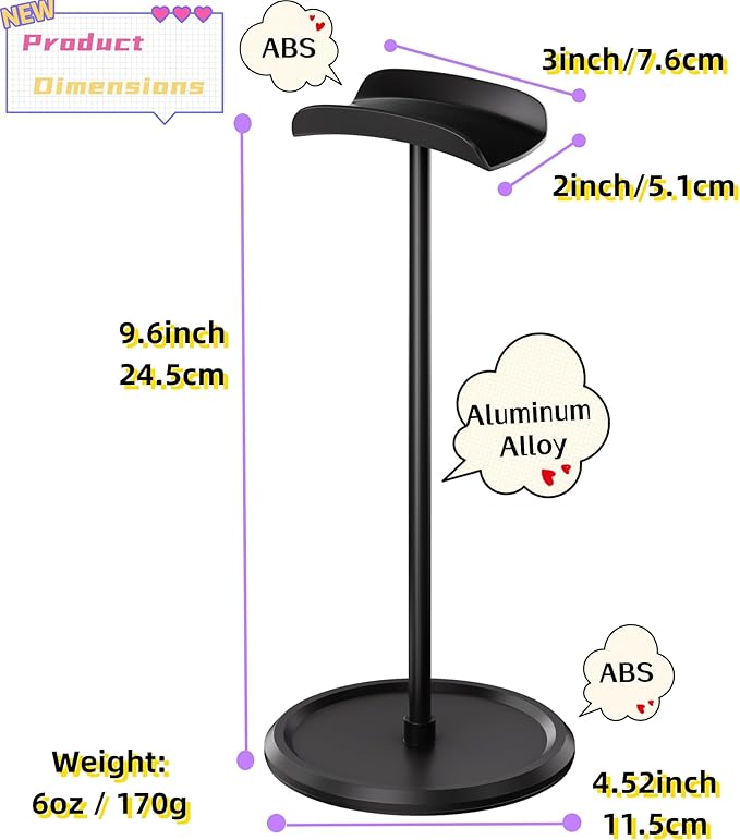 Headphone Stand【1PACK】 Headphone Holder with Storage Tray Compatible for Max Pro, Beats, Bose and Most Gaming Headphones. 【No Tools Required】 YO-2 (Black)