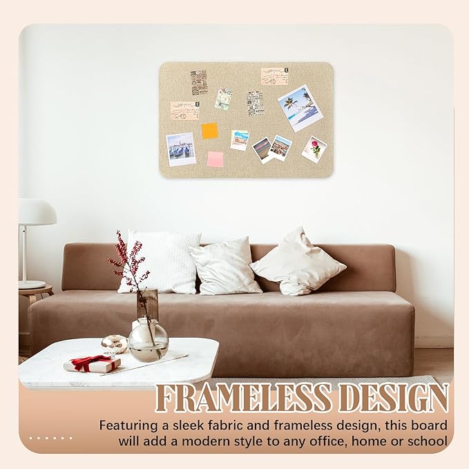 36"x 24" Linen Fabric Bulletin Board Pinboard for Walls Display Frameless Pinboard Display Notice Memory Board for Office Walls Home Kitchen Easy to Install(Brown)