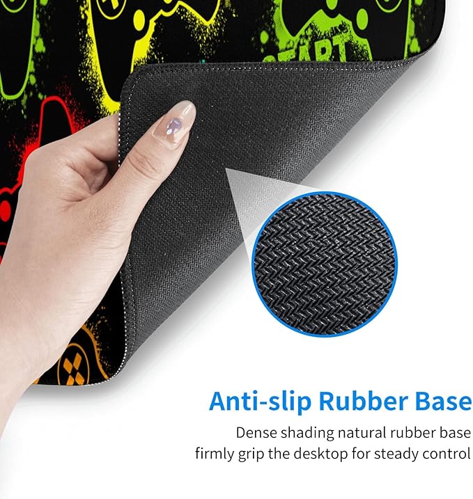Colorful Silhouettes Game Joystick XL Large Mouse Pad with Stitched Edges Long Non-Slip Rubber Base Mousepad Laptop Keyboard Mat Desk Pad for Office Home Desk Decor, 31.5" X 11.8"
