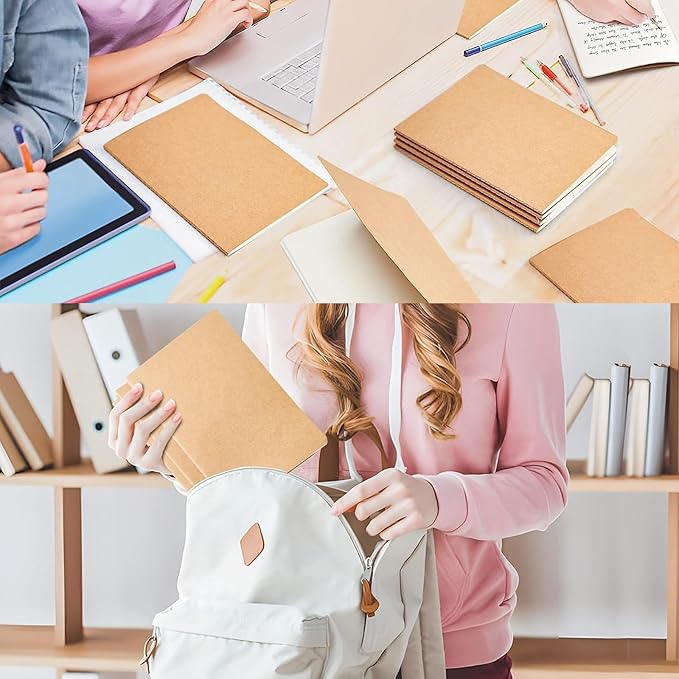 24 Pack A5 Lines Notebook Bulk Kraft Cover College Ruled, Lined Paper Travel Journals Composition Diary Subject Notebooks Planner, 60 Pages, 8.3”x 5.5”