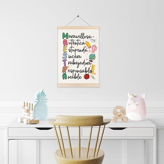 Koesus Regalos Para Maestras Mujeres Wall Art Poster Hanger Frame 12x16 Inch, Spanish Teacher Appreciation Gifts Canvas Pictures Prints Framed Wall Decor for Teacher Office Home