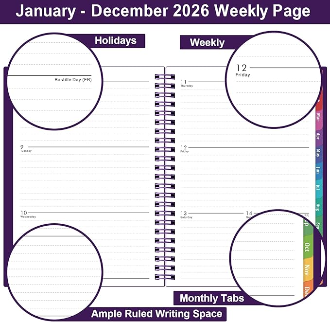 2026 Planner - Planner 2026, 2026 Planner Weekly and Monthly with Tabs, Jan 2026 - Dec 2026, 6.25" × 8.3", Strong Twin-Wire Binding