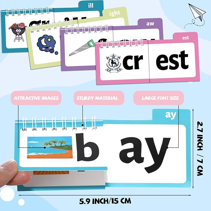 gisgfim 48 Word Family Build Book Spell Read and Rhyme Flip Activity Books ABC Vocabulary Flashcards Kindergarten Sight Phonics Flashcard Fun Learn to Read Activity Games for Kids Homeschool Supplies