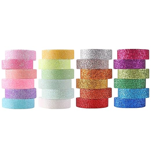 Glitter Washi Tape Metallic Decorative Craft Tape Set 24 Rolls Colored Masking for Scrapbook DIY Art Craft Supplies Gift Decor