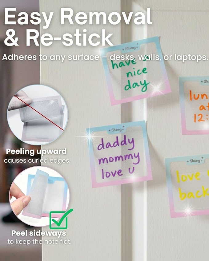 100pcs Glitter Sticky Notes, Transparent Sticky Notes with Pink Blue Iridescent Edge, Cute Self-Adhesive Memo Pads for Office, School & Home Stationery (2 pack-50pcs/1pack)