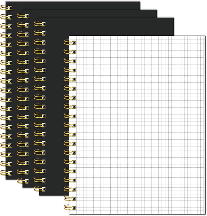 Graph Spiral Notebook-B5 Grid Journal 7.48" X 10.18",Black Hardcover Graph Paper Notebooks 4 Pack 160 Pages 100GSM for Note Taking Engineering Graphing Work School Supplies
