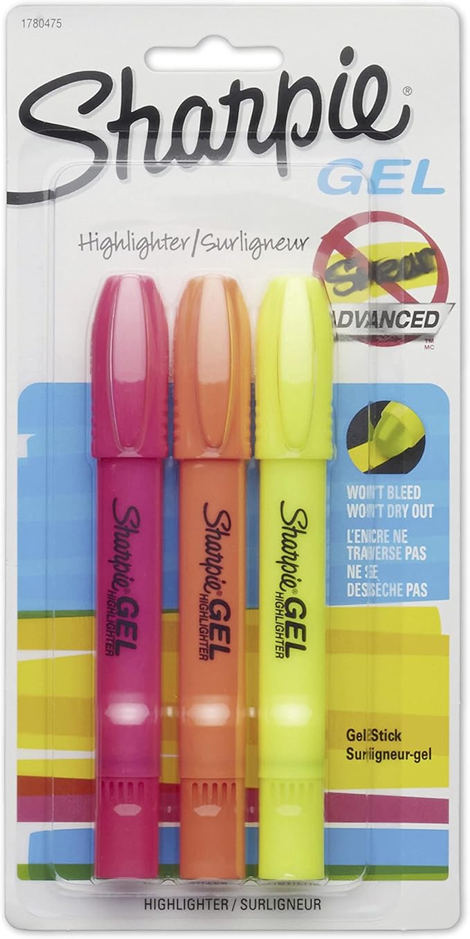 Sharpie Accent Gel Highlighters, Colored, 3 Assorted Highlighters (1780475)