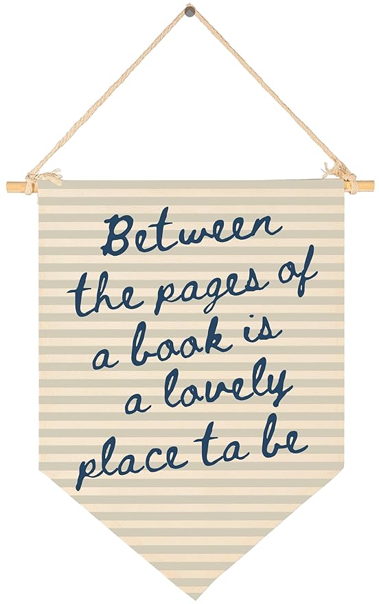 Between the Pages of a Book is a Lovely Place to Be Canvas Banner, Reading Nook & Library Decor, Meaningful Gift for Teachers,Kids-Aesthetic Classroom Wall Art-Beige Pennant Flag 15.5×11in