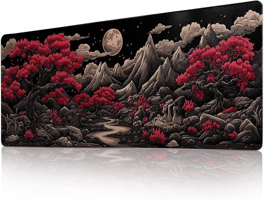 Desk Mat Mouse Pad Gaming Desk Pad XL Large Mouse Mat Office Decor Accessories (Red Tree Moon)