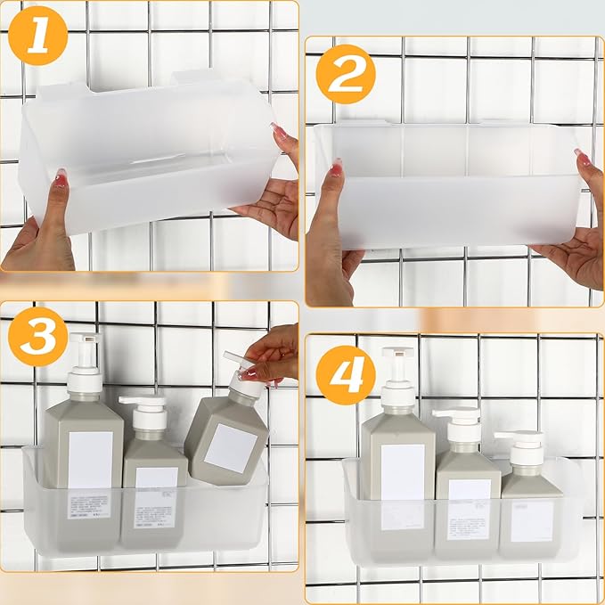 Gridwall Baskets, Grid Wall Storage Bin Plastic Grid Wall Panels Bins for 3 Inch Gridwall Panel for Organizing Storage Display Kitchen Home Office Garage Bathroom(Clear,4 Pcs)