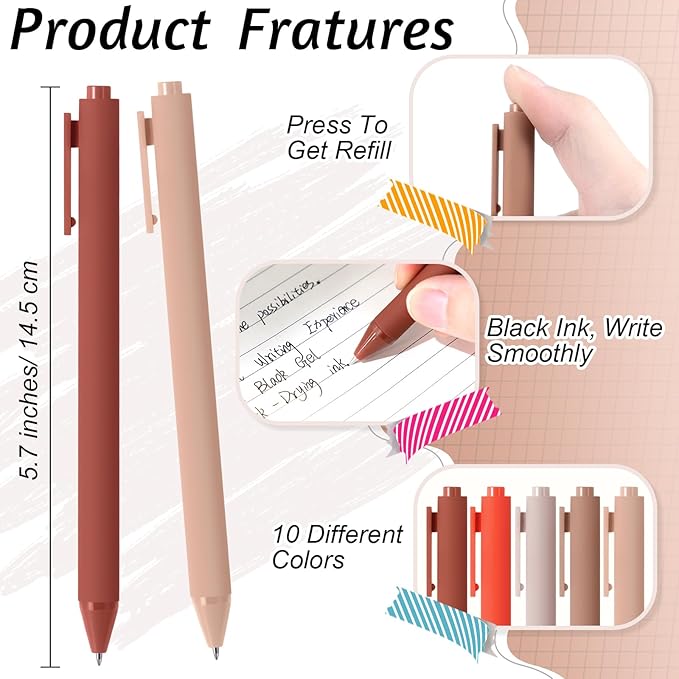 Crtiin 50 Pcs Gel Ink Pens Bulk, Black Ink 0.5mm Fine Point Retractable Pen Smooth Writing Office Supplies for Teacher Server Nurse Valentine Galentine Gift (Orange Series)