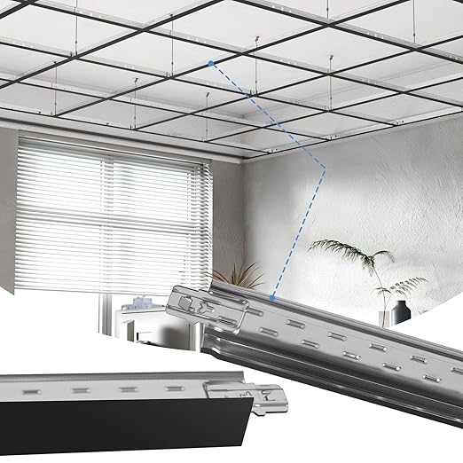 75 PCS 24 Inch Cross Tee Drop Ceiling Grid System, 2 Ft Galvanized Steel Rust & Fire Resistance Easy Installation, Ideal for Basement Living Room Garage Kitchen Bathroom Black