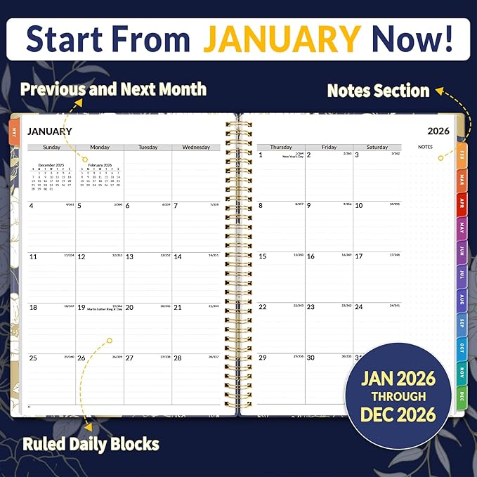 SUNEE 2026 Appointment Book, Quarter-Hourly, Weekly & Monthly - from January 2026 - December 2026, 8.5"x11" Weekly Planner, Flexible Cover, Note Pages, Pockets, Bookmark, Spiral Binding,