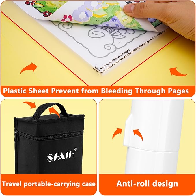 SFAIH Dual Tip Adults Coloring Books Markers - 49 Vibrant Colors, Permanent Alcohol Markers for Adults Coloring Drawing Sketch Illustration Poster Wood Fabric, Permanent Fade Resistant [Storage Case]