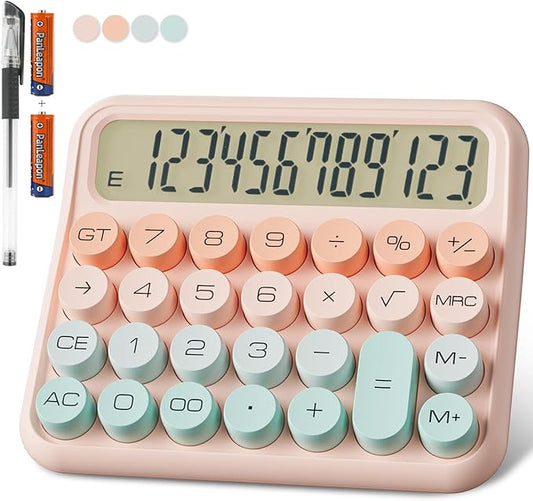 DECKLIT Battery Desk Calculator - 12 Digit Extra Large 5-Inch LCD Display, Big Buttons Easy to Press, 15Tilt Screen for Kids (Green&Pink)