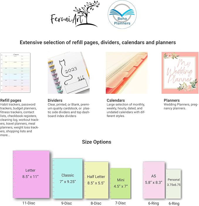 Undated Weekly Planner Inserts, Fits 9 Disc Medium Size Planners Calendar Refills Weekly Calendar Inserts, Undated Weekly Planner (9 Disc Classic)