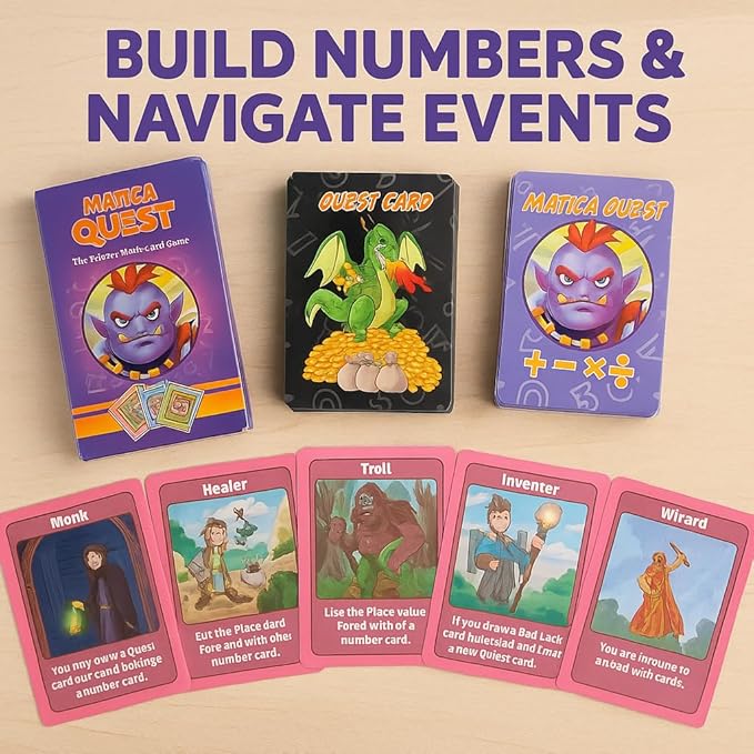 Matica Quest: The Fantasy Math Card Game for Kids Ages 7+, Educational Strategy Game on Place Value & Probability, Fun Family or Classroom Play, 2–6 Players
