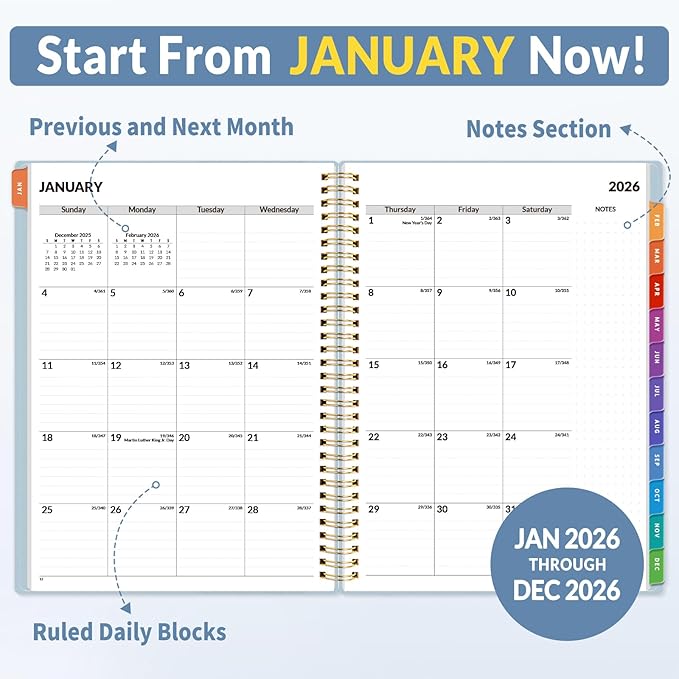SUNEE 2026 Appointment Book, Quarter-Hourly, Weekly & Monthly - from January 2026 - December 2026, 8.5"x11" Weekly Planner, Flexible Cover, Note Pages, Pockets, Bookmark, Spiral Binding,