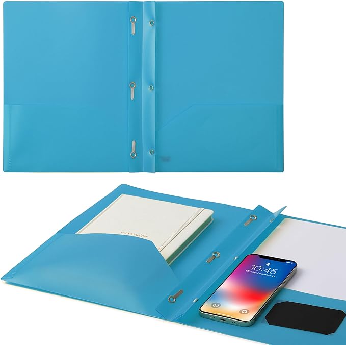 Mr. Pen- Plastic Folders with Pockets and Prongs, 24 Pack, Letter Size, Blue, Flexible Plastic Folders with Prongs