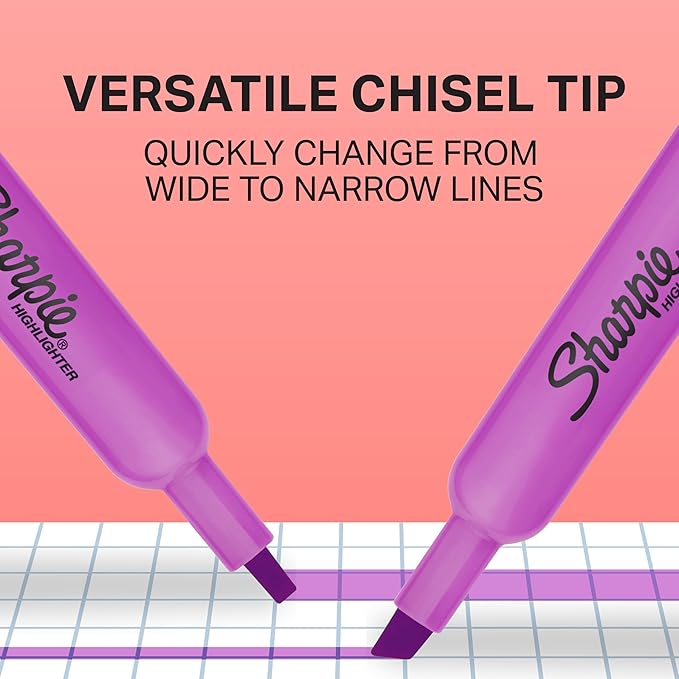 Sharpie Tank Highlighters, Chisel Tip, Assorted Fluorescent Colors, 12 Count - Back to School, Office, Teacher Supplies