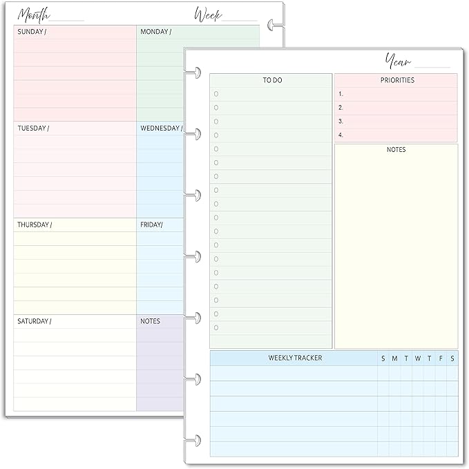 Undated Weekly Planner Inserts fits 7-Disc Mini Planners, and NOTIQ Mini Capsule (S6) (4.5 x 7 inches) Calendar Refills Weekly Calendar Inserts, Undated Weekly Planner (7 Disc Mini)