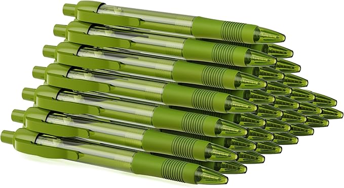 deegtran Pens Bulk, 30 Pack No Bleed Sage Green Ink Click Pens with Soft Grip, Wholesale Retractable Ballpoint Pens for Office School, Medium Point Smooth 1.0MM