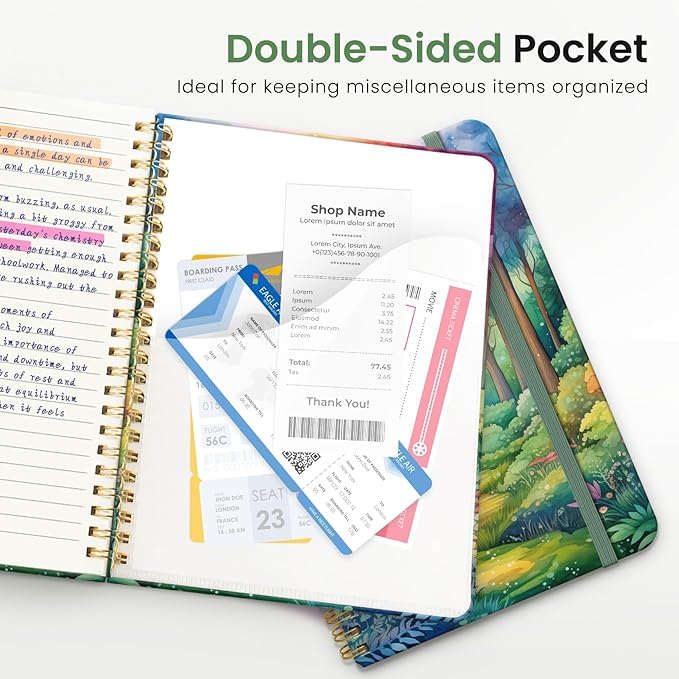Lined Spiral Journal Notebook for Women, A5 College Ruled Journals for Writing, Hardcover Notebooks for Work, Note taking and Office School Supplies,140 Pages - Mystic Forest