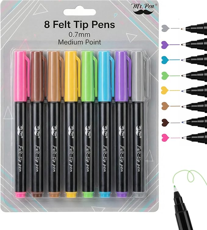 Mr. Pen- Felt Tip Pens, 8 Pack, Colorful Felt Tip Pens