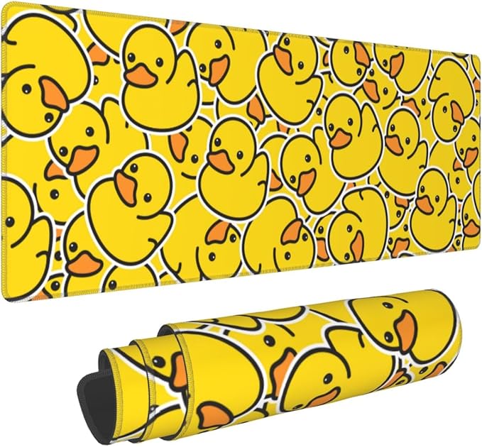 Cute Rubber Ducks XL Large Mouse Pad with Stitched Edges Long Non-Slip Rubber Base Mousepad Yellow Cartoon Ducky Laptop Keyboard Mat Desk Pad for Office Home Desk Decor, 31.5" X 11.8"