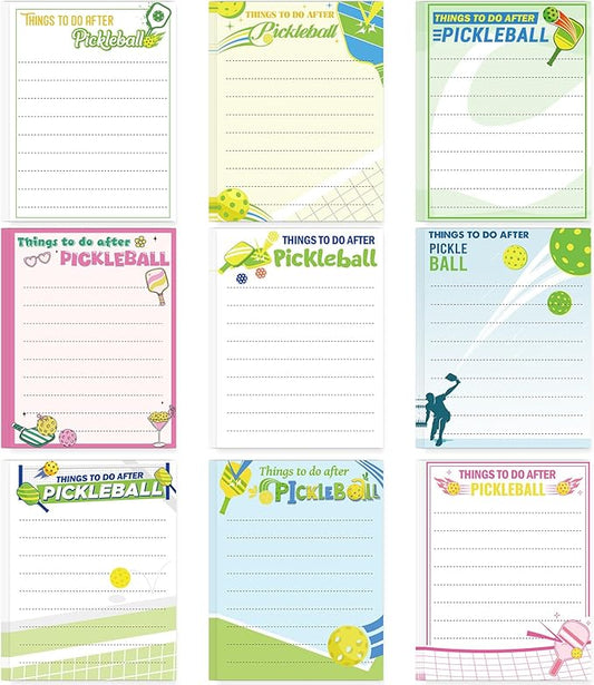 Pickleball Sticky Notes Gifts - 9 Pack Funny Pickleball Memo Notepads 3x4 Inches, Cute Sport Themed Self-Adhesive Mini Pads, Office School Supplies for Coworkers Students (450 Sheets)