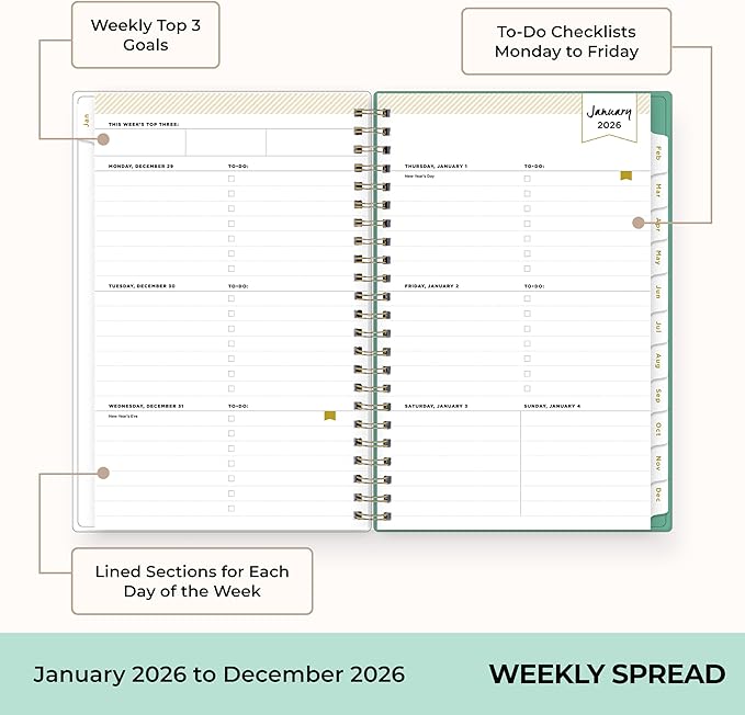 Blue Sky Day Designer 2026 Weekly and Monthly Planner Calendar, January 2026 - December 2026, 5" x 8", Clear Pocket Cover, Durable Twin Wire Binding, Includes Storage Pocket, Stickers, Peyton White