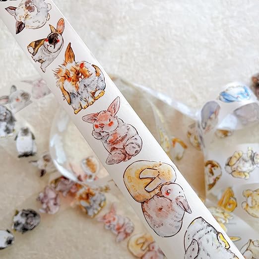 Seahorse Forest Vol6 A34 Cute Rabbit Ji,Pre-Cut Kawaii Thin Washi Tape Stickers,Original Design,for Journaling,Scrapbooking,Planner,Scrapbook Supplies,Scrapbook Stickers, Bullet Journal