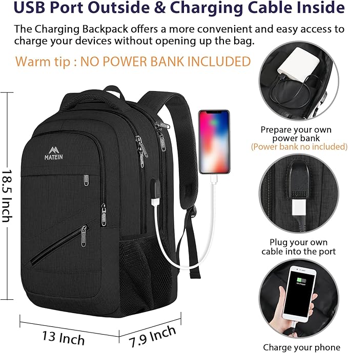 MATEIN 17 Inch Work Laptop Backpack, Large College Computer Bookbag with TSA Laptop Compartment, Water Resistant Business Travel Backpack with USB Port, Graduation Gifts for Men Women