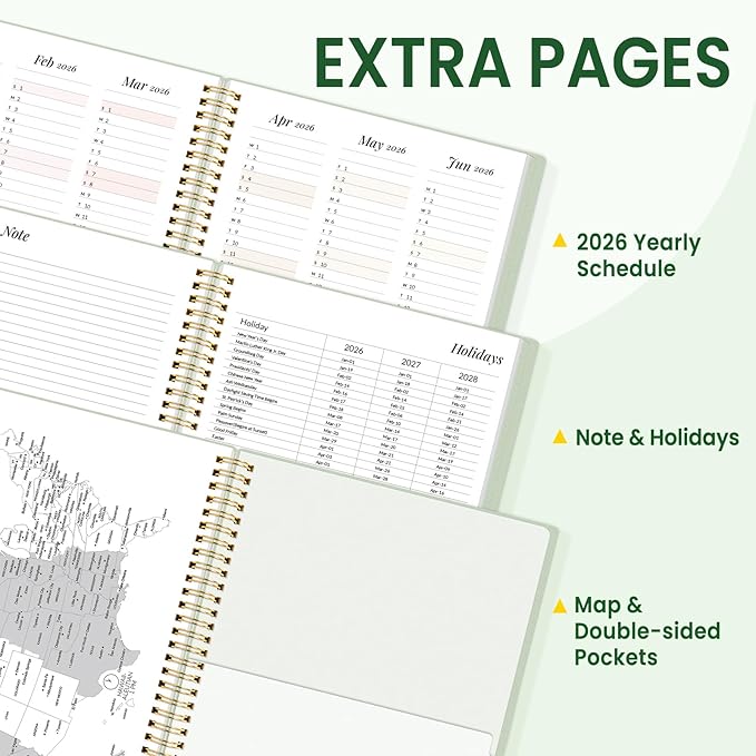 2026 Planner, Annecy Weekly ＆ Monthly Planner 2026, Jan. 2026 – Dec. 2026, 8.5" x 11" Monthly Agenda Planner with Tabs, Waterproof Flexible Cover, Spiral Binding, Double-sided Pocket, Bookmark, Green