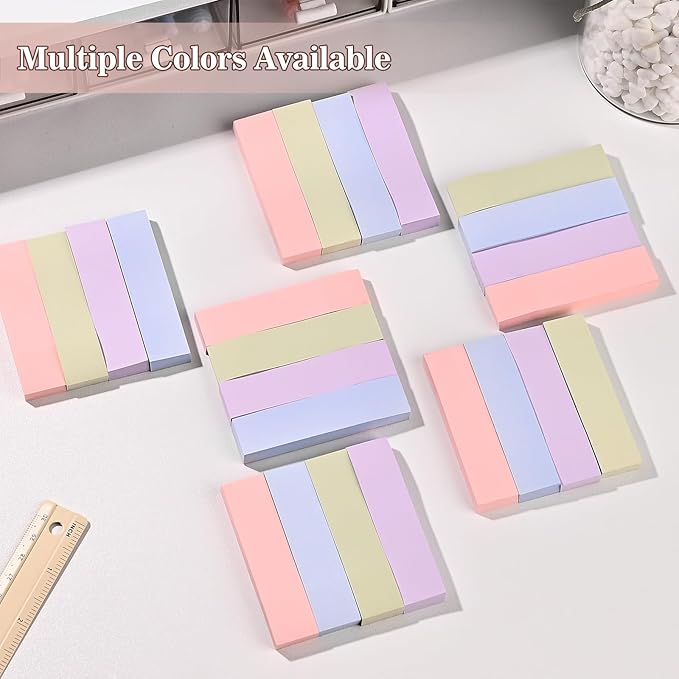 BAYTORY 6 Pads Pastel Index Tabs, Small Sticky Notes, 4 Colors Self-Stick Note Pads, Easy to Post for School Office Notebook (3x0.7 Inch)