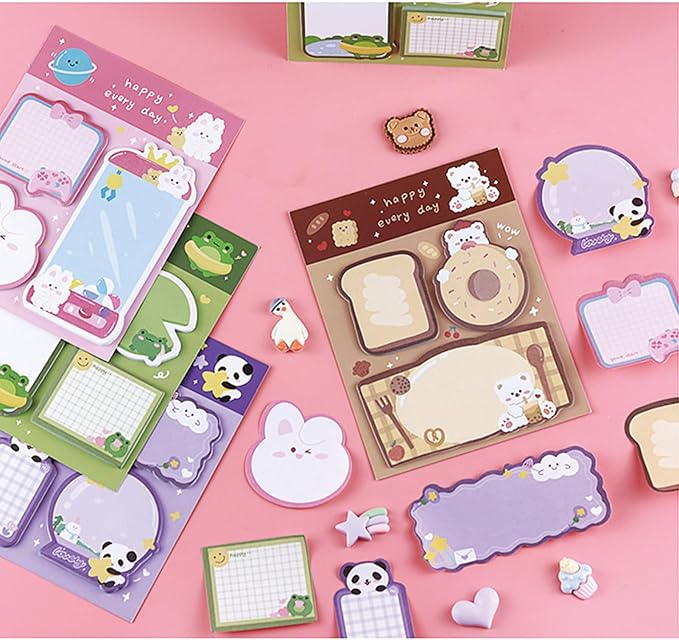 4 Pack Cute Sticky Notes Cartoon Animal Sticky Memo Pads Kawaii Small Self-Stick Memo Note Pad Office School Supplies (Cartoon-1)