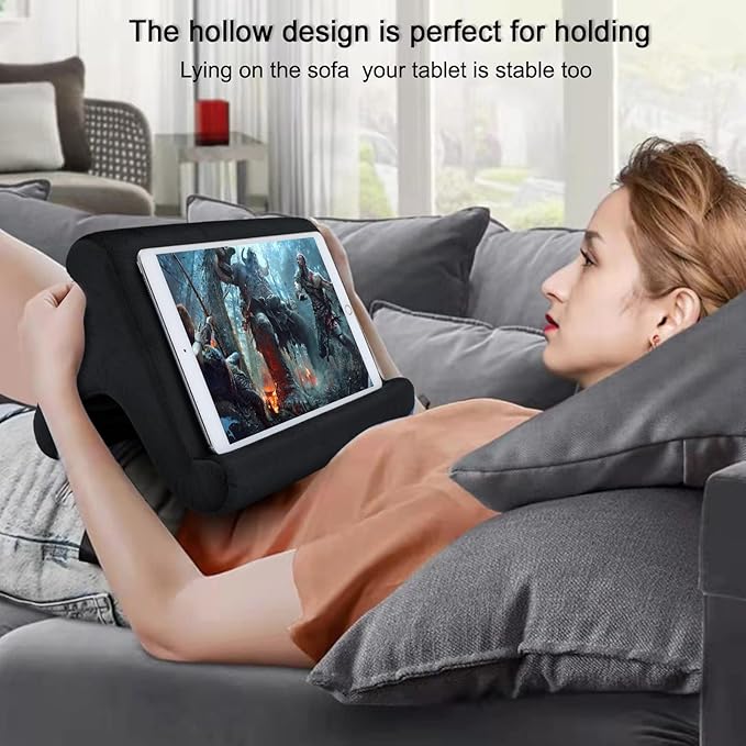 Tablet Pillow Stand - 3 Viewing Angles, Compatible with Tablets, Phones & iPad Pro 9.7, 10.5, 12.9 Air Mini 4, Kindle, E-Reader & Books (Black)