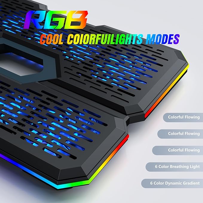 Laptop Cooling Pad, Gaming Laptop Cooler with 10 Quiet Fans, Height Adjustable Laptop Cooling Stand for 12"-17" Laptops, RGB Lights with Laptop Fan with 2 USB Port and Phone Stand