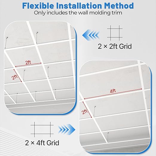 10 PCS 72 Inch Wall Molding Trim Drop Ceiling Grid System 6Ft Galvanized Steel Rust & Fire Resistance Easy Installation Ideal for Basement Living Room Kitchen Bathroom White