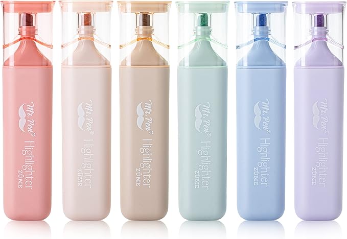 Mr. Pen- Highlighters Pastel Assorted Colors for Books, 6 Pack, Morandi Colors, Chisel Tip