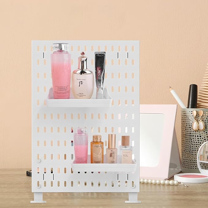Desk Pegboard Combination Kit,Desk Organizer for Home Office,Plastic Peg Board with 7 Accessories Hooks Shelf Baskets, 16.5" x 11.8"
