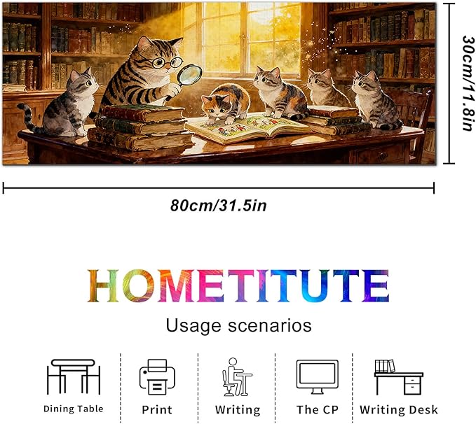 XL Mouse Pad 31.5 x 11.8 Inch Gaming Mousepad Diatomite Large Keyboard Mouse Pad for Home and Office Desk Accessories with Cozy Library Cat Study Artwork