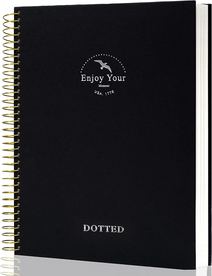 FLYING EAGLE Spiral Dot Grid Notebook Journal 8.5 x 11 Large Dotted Paper Notebook 210 Pages Hardcover Spiral Notebook for Men Women, Black