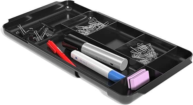TRU RED Expandable Plastic Drawer Organizer, 7‑Compartment, Black – Adjustable Desk & Drawer Storage for Office Supplies