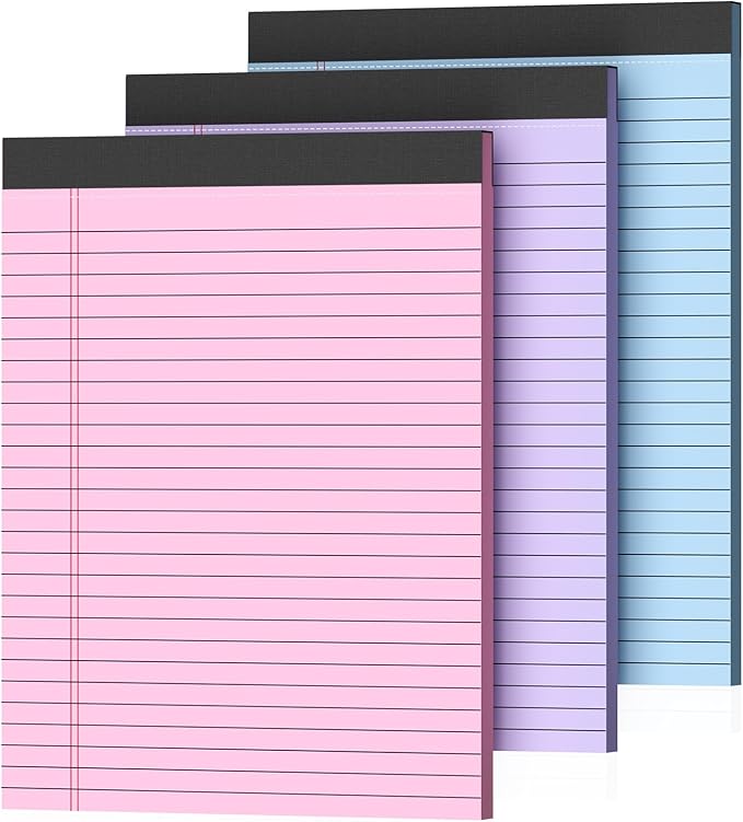 3 Pack Colored Legal Pads 8.5 x 11 Inch, Wide Ruled Notepads Lined Memo Note Pads, 8.5x11 Inch Micro Perforated Writing Pads 30 Sheets Per Pad for Work Study Daily Note Taking List