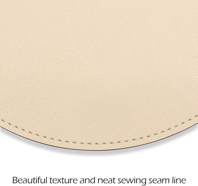 ProElife Cute Round Mouse Pad Mat Waterproof PU Leather 8.66-Inch Mousepad with Anti-Skid Base Stitched Edge for Home Office Gaming Computer Laptop Accessories (Apricot)