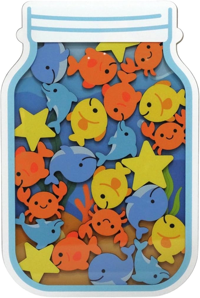 Reward Jar for Kids – Habit Tracker & Positive Behavior System with Reusable Tokens – Visual Chore & Motivation Tool (Fish)