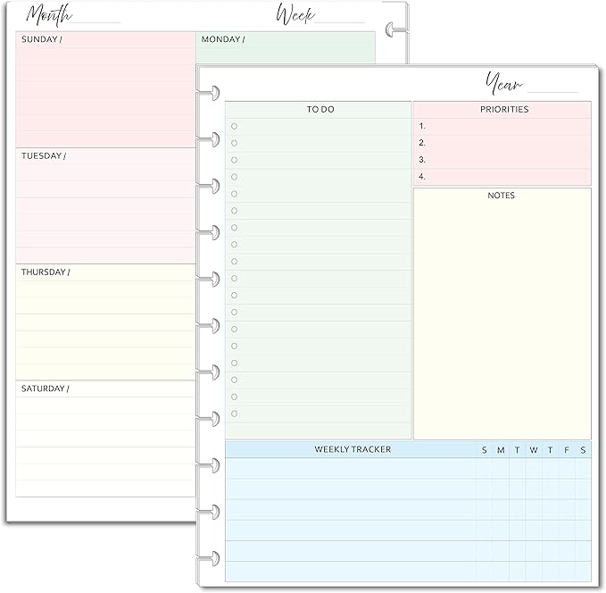 Undated Weekly Planner Inserts fits 11-Disc Letter Size. Fits; TUL Letter, Staples ARC Notebook, Levenger Circa, NOTIQ Letra 11-Disc (XL1), Marta Stewart (11 Disc, Letter)
