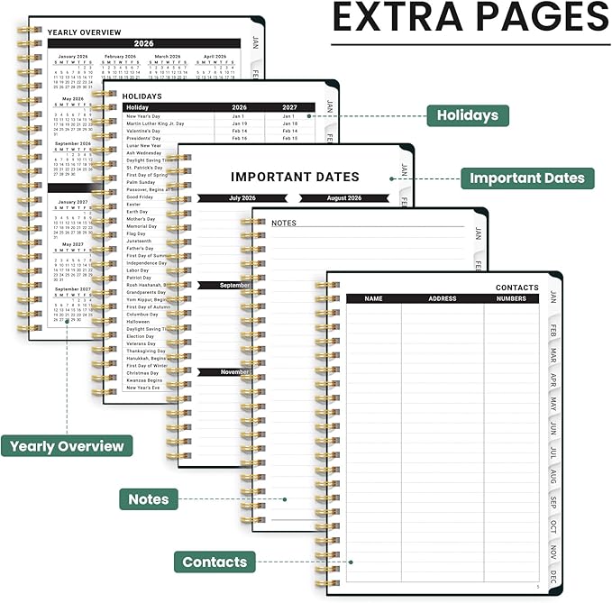 2026 Planner, Aesthetic Weekly and Monthly Planner for Women, Jan 2026 to Dec 2026, Hardcover 2026 Calendar Book with Monthly Tabs, Inner Pocket, Perfect for Office Home School - A4 (8.5" x 11"), Insects in Blooms