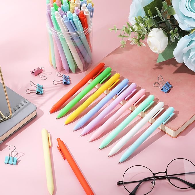 Crtiin 50 Pcs Gel Ink Pens Bulk, Black Ink 0.5mm Fine Point Retractable Pen Smooth Writing Office Supplies for Teacher Server Nurse Valentine Galentine Gift (Macaron)